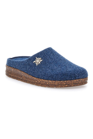 Pantofole Blu in Feltro con Fiore in Metallo e Plantare Estraibile Pittarello Stella Del Nord Bio6