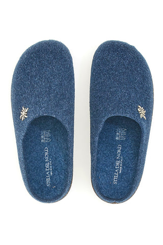 Pantofole Blu in Feltro con Fiore in Metallo e Plantare Estraibile Pittarello Stella Del Nord Bio6