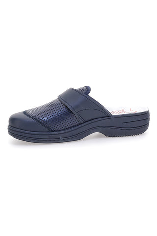 Blaue Arbeitspantoffeln aus echtem Leder, hergestellt in Italien, Mrs. Chef 1568