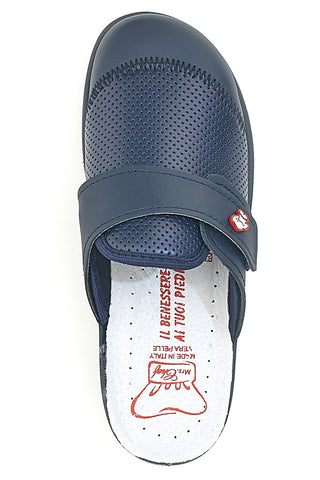 Ciabatte Da Lavoro Blu Vera Pelle Made In Italy Mrs Chef 1568