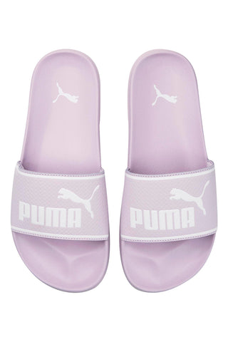Lila Slipper mit Band und weißem PUMA Leadcat 2 Logo