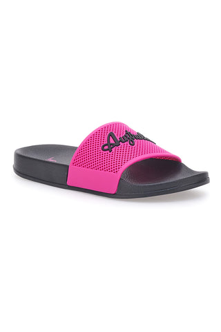 Schwarze Hausschuhe mit fuchsiafarbenem Band und australischem Logo AU24W400