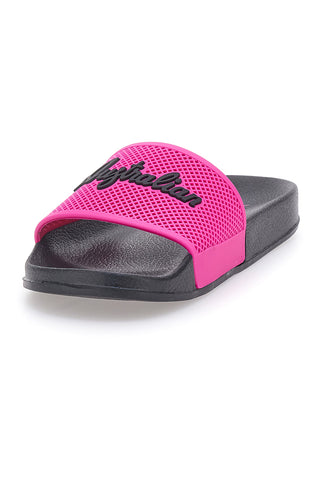 Schwarze Hausschuhe mit fuchsiafarbenem Band und australischem Logo AU24W400