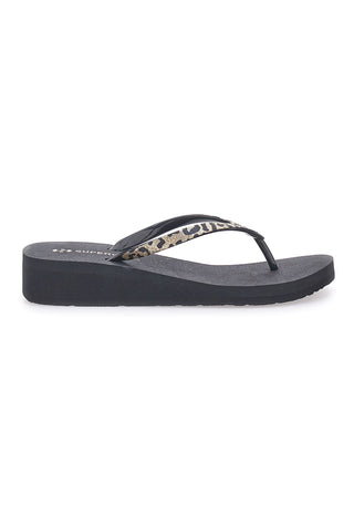 Schwarze Flip-Flops mit Animal-Print und Plateausohle SUPERGA S24T203