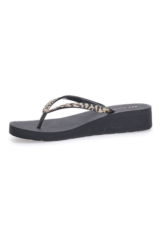 Infradito nere con stampa animalier e suola platform SUPERGA S24T203