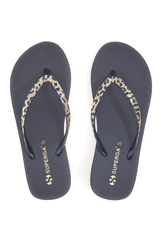 Infradito nere con stampa animalier e suola platform SUPERGA S24T203