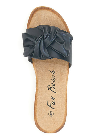 Schwarze Hausschuhe mit Schleife FUN BEACH 14191