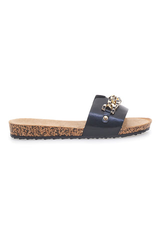 Ciabatte nere con catena dorata Fun Beach 14192