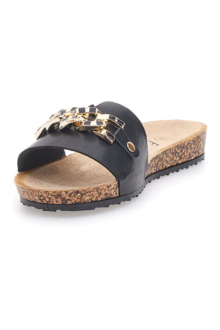 Schwarze Hausschuhe mit Goldkette Fun Beach 14192