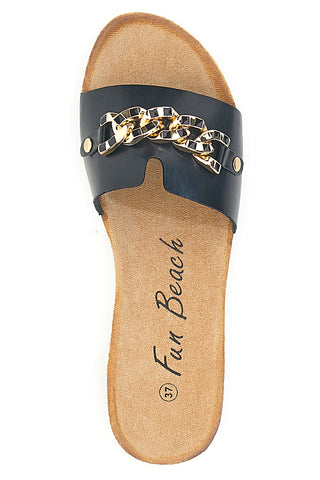 Schwarze Hausschuhe mit Goldkette Fun Beach 14192