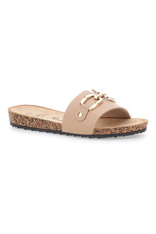 Beige Hausschuhe mit dekorativer Schnalle FUN BEACH 181003