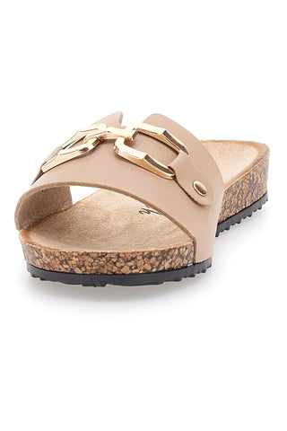 Beige Hausschuhe mit dekorativer Schnalle FUN BEACH 181003