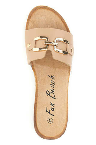 Beige Hausschuhe mit dekorativer Schnalle FUN BEACH 181003