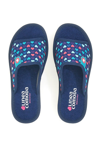 Ciabatte Blu Con Cuoricini Made in Italy Linea Comoda 8063