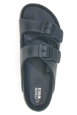 COVERI WORLD DCW39 Hausschuhe mit Doppelschnalle, schwarz