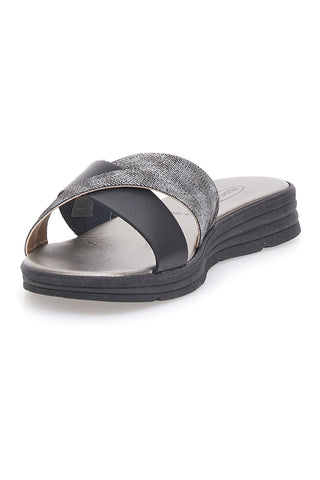 Schwarze und silberne gekreuzte Hausschuhe Made in Italy Plocadi A13