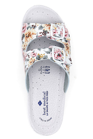 Hausschuhe mit bunten Blumen und doppeltem Anti-Rutsch-Band Best Medical 122F