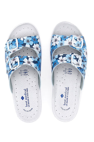 Hausschuhe mit blauen Blumen und doppeltem Anti-Rutsch-Band Best Medical 122F