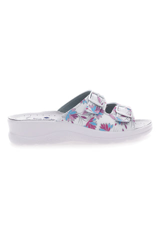 Weiße Hausschuhe mit bunten Blumen und doppeltem Anti-Rutsch-Band Best Medical 122F