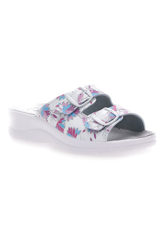 Ciabatte Bianche con fiori multicolor e doppia fascia antiscivolo Best Medical 122F