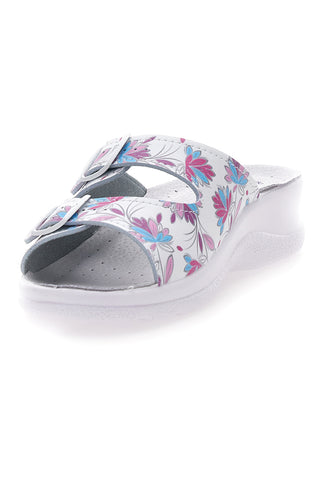 Ciabatte Bianche con fiori multicolor e doppia fascia antiscivolo Best Medical 122F