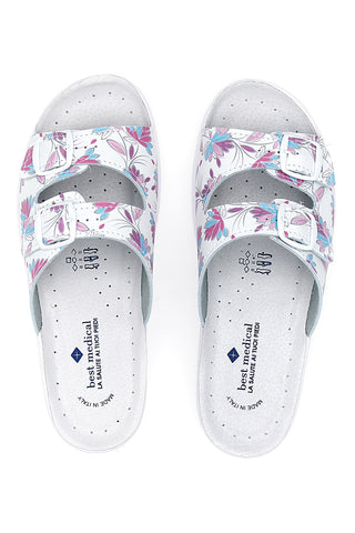 Ciabatte Bianche con fiori multicolor e doppia fascia antiscivolo Best Medical 122F