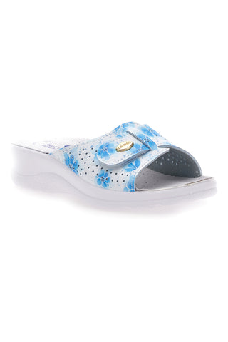 Weiße Hausschuhe mit blauen Blumen und rutschfester Sohle Best Medical 13