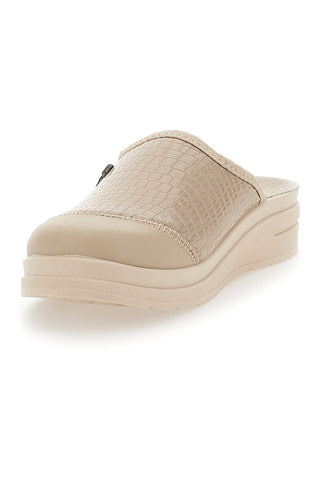 Beige Hausschuhe mit Obermaterial aus glänzendem Leder BIO UP 753