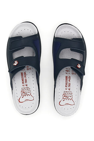 Professionelle Hausschuhe aus echtem blauem Leder, hergestellt in Italien, MRS CHEF 1781