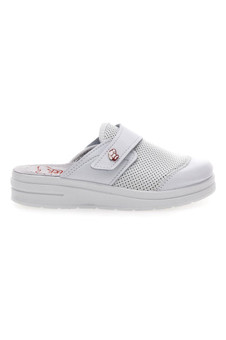 Weiße professionelle Hausschuhe aus echtem Leder, hergestellt in Italien, Mrs Chef 1768