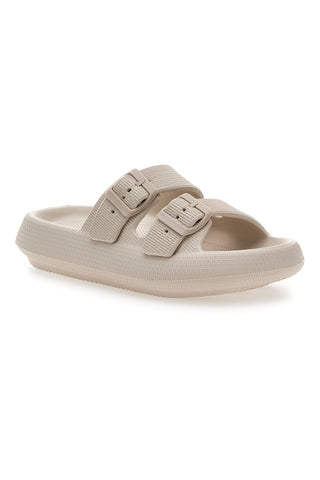 Weiße Gummi-Slipper mit Doppelriemen und verstellbaren Schnallen 2T2L ILY02