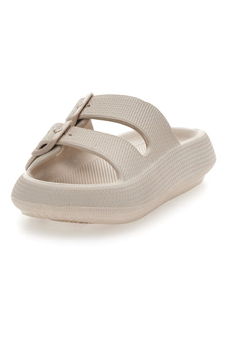 Weiße Gummi-Slipper mit Doppelriemen und verstellbaren Schnallen 2T2L ILY02