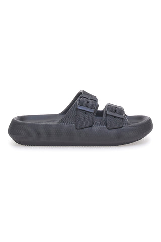Schwarze Gummi-Slipper mit Doppelriemen und verstellbaren Schnallen 2T2L ILY02
