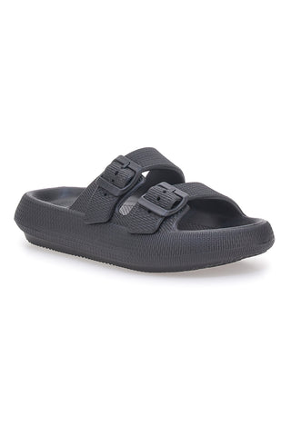 Schwarze Gummi-Slipper mit Doppelriemen und verstellbaren Schnallen 2T2L ILY02