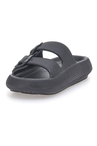 Schwarze Gummi-Slipper mit Doppelriemen und verstellbaren Schnallen 2T2L ILY02