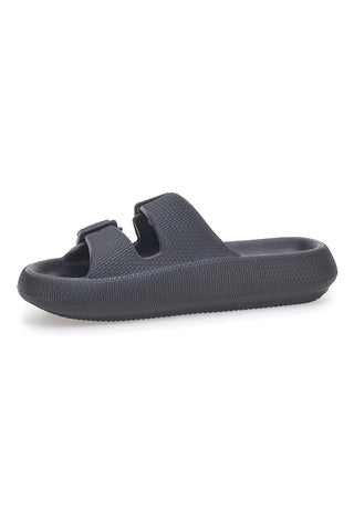 Schwarze Gummi-Slipper mit Doppelriemen und verstellbaren Schnallen 2T2L ILY02
