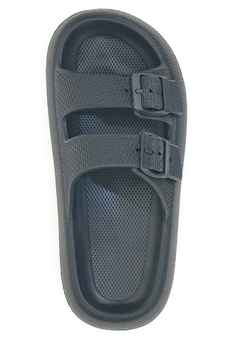Schwarze Gummi-Slipper mit Doppelriemen und verstellbaren Schnallen 2T2L ILY02