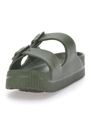 Grüne Gummischlappen mit doppeltem Riemen und Flatform 2T2L HM07