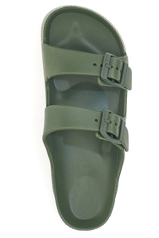 Grüne Gummischlappen mit doppeltem Riemen und Flatform 2T2L HM07