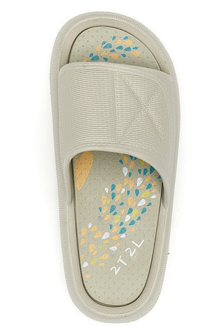 Weiße Gummipantoffeln mit breitem, verziertem Fußbett 2T2L 1055