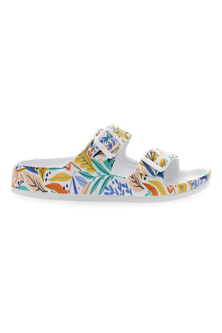 Ciabatte bianche fantasia tropicale con doppio cinturino 2T2L HM06