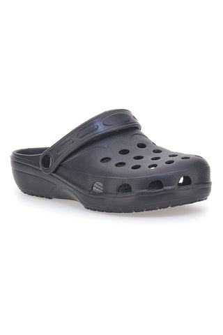 Schwarze perforierte Gummiclogs mit Riemen 2T2L 1851