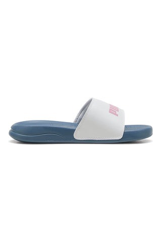 Ciabatte blu con fascia bianca e logo rosa Puma Popcat 20 Jr