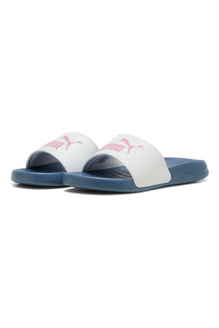 Puma Popcat 20 Jr – blaue Hausschuhe mit weißem Band und rosa Logo