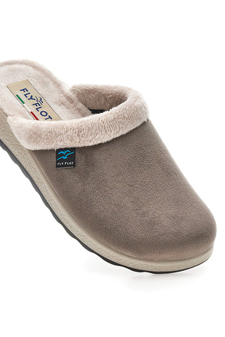 Pantofole marroni con bordo in pelo e suola comfort Fly Flot 90510X20PM
