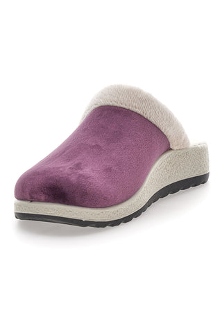 Lila Hausschuhe mit Fellbesatz und Komfortsohle Fly Flot 90510X20PM