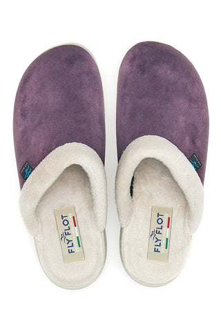 Lila Hausschuhe mit Fellbesatz und Komfortsohle Fly Flot 90510X20PM
