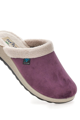 Lila Hausschuhe mit Fellbesatz und Komfortsohle Fly Flot 90510X20PM