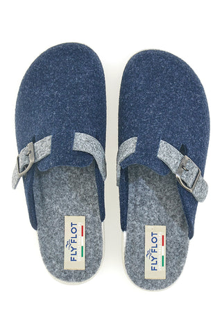 Fly Flot 90440W68FR Blaue Hausschuhe mit verstellbarer Schnalle und zweifarbiger Sohle