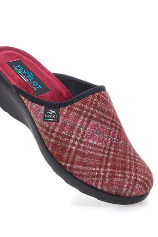 Fly Flot 90L70T37NP Burgunderrote karierte bequeme Hausschuhe mit Keilabsatz